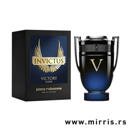 Bočica parfema Paco Rabanne Invictus Victory Elixir pored originalne kutije