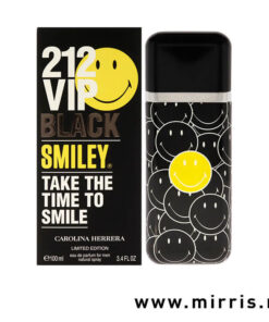 Boca parfema Carolina Herrera 212 Vip Men Black Smiley pored crne kutije