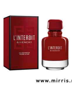 Bočica ženskog parfema Givenchy L'interdit Rouge Ultime pord crvene kutije